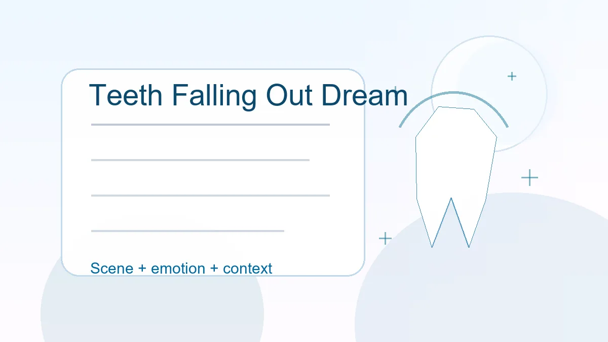 Dream about teeth falling out shown as a calm moonlit reflection with a tooth symbol and journal notes