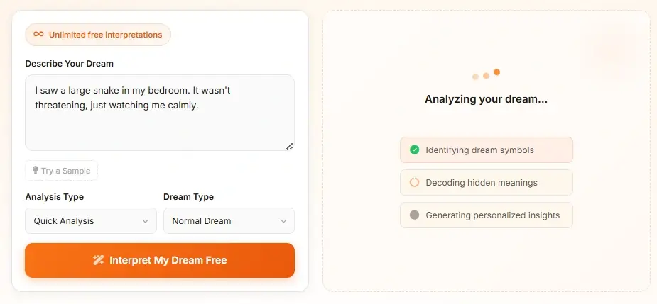 AI Dream Interpretation analysis loading state - processing your dream