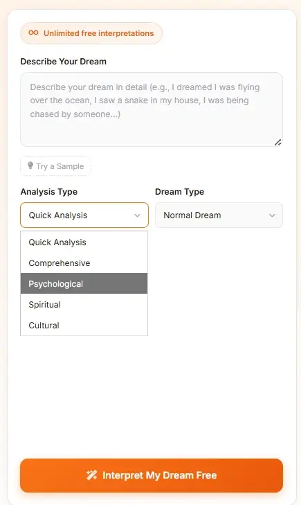 AI Dream Interpretation - dream type selection interface