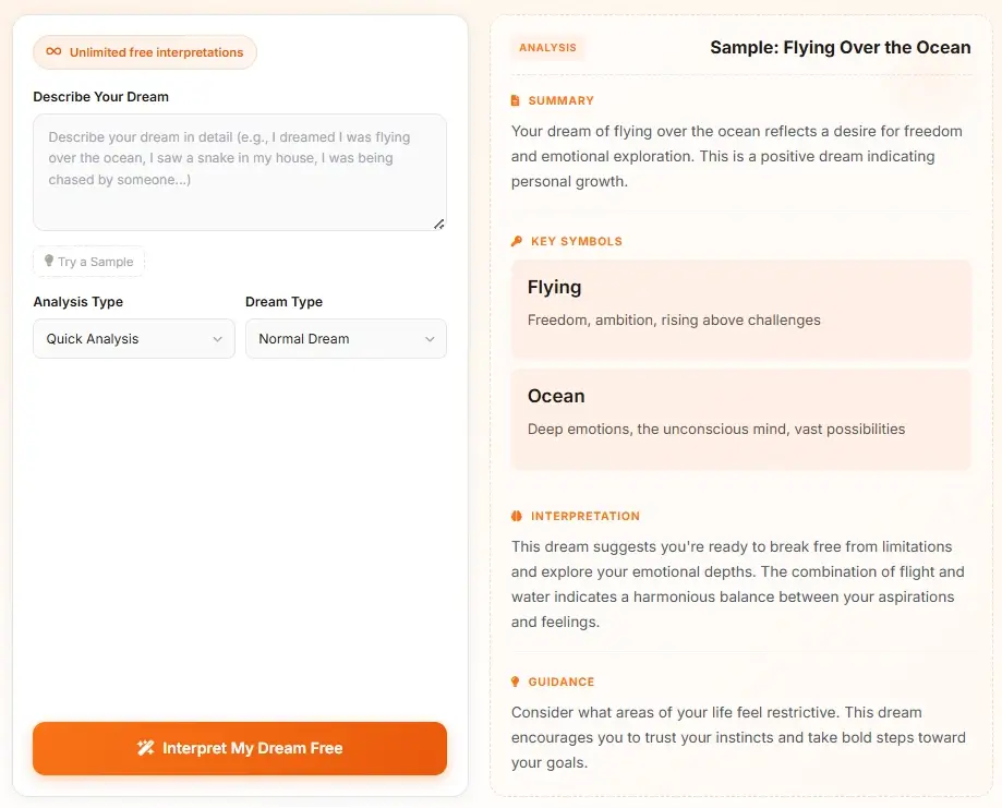 AI Dream Analyzer - flying dream detailed psychological analysis